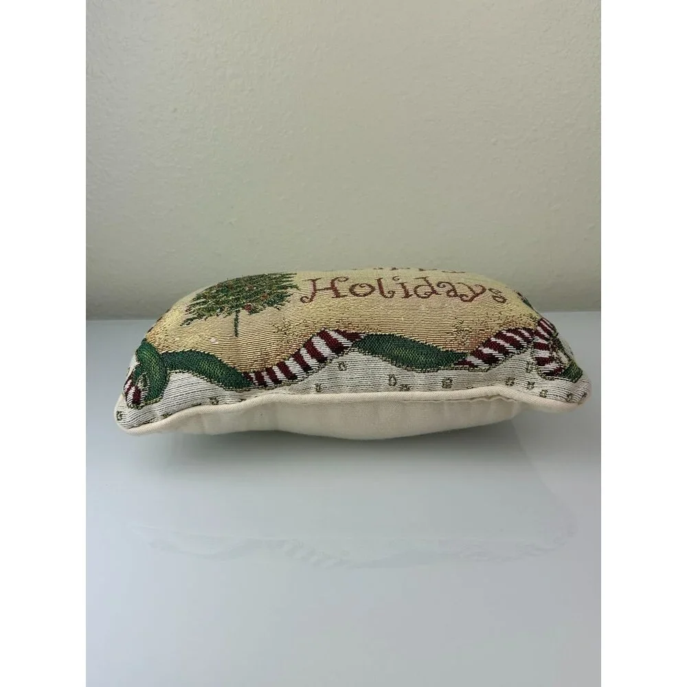 Happy Holidays Tapestry Rectangular Christmas Tree Pillow 11.5 x 7.5 Decor